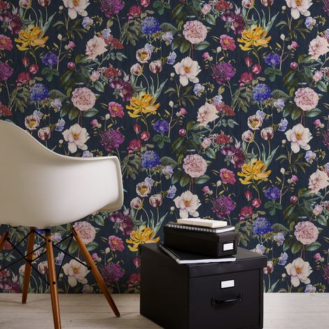 Papier Peint Intissé Floral Noir A.S. Creation 0,53 X 10,05 M