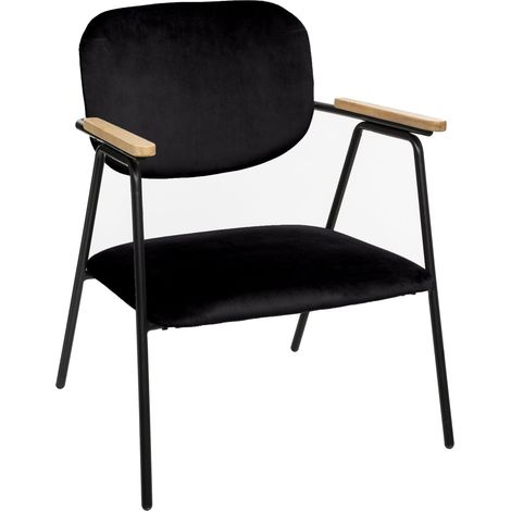 Fauteuil design en velours avec accoudoirs bois DYER (1/4)