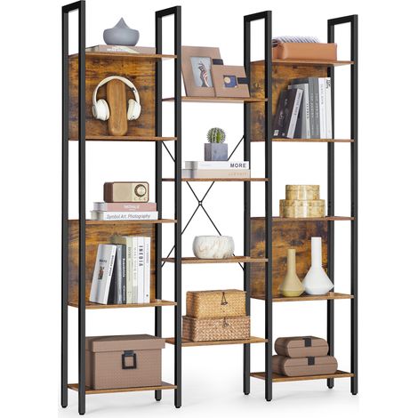 Vasagle – Bibliothèque industrielle 14 étagères – Cadre en métal – Dimensions 24 x 128 x 166 cm – Marron rustique et noir d'encre – Charge max 112 kg (1/5)
