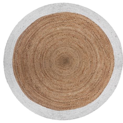 Atmosphera – Tapis rond en jute 120 cm – Rebord blanc moderne – Limite développement des microbes – Facile à nettoyer – Pour intérieur cosy (1/5)