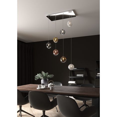 Lampadario Contemporaneo Eclipse Metallo Cromo Vetro Multicolor 7 Luci G9