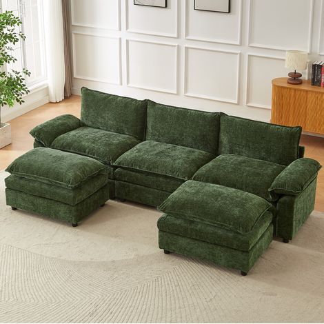 Canapé modulable, canapé modulable en chenille en forme de U, librement configurable, canapé d'angle en L adapté aux salons, appartements et bureaux (3 places en forme de U, vert)