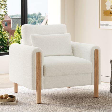 Sessel 87x83x88.5 cm Weiß Lammfell-Optik mit dickem Sitzkissen (1/5)