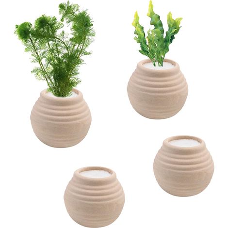 Set of 4 ceramic sponge plant holders, suitable for mini flower pots, for various aquatic and aquarium plants, white, 4 x 4 cm