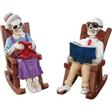 Figurine Couple de Squelettes Ornement Statue Couple en Résine  Figurine Crâne Fauteuil à Bascule pour Table et Bibliothèque Ornement Résine Halloween Chambre Table Manteau Cheminée Maison (1/5)