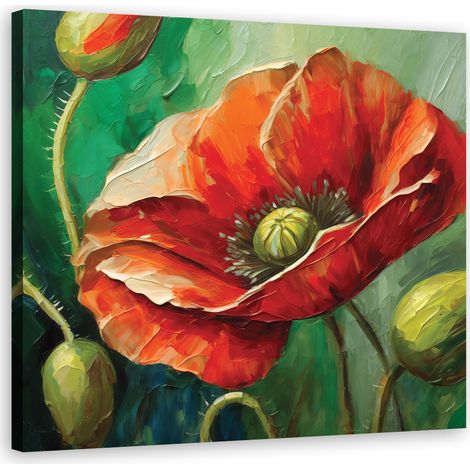Tableau déco Coquelicot Nature peinte 50x50 (1/5)