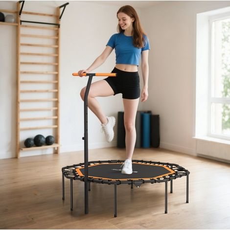 Trampolín de fitness 128x120x98-126 cm de acero negro y naranja plegable para interior – MEUBLIV (1/5)