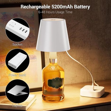 Lampada a 3 colori dimmerabile in continuo per bottiglie di vino con tappo e funzione touch, ideale per bar, ristoranti e altro, colore nero, 1 pezzo. (1/5)