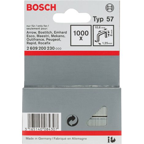 Bosch Accessories 2609200230 Graffette filo piatto tipo 57 1000 pz. Dimensioni (L x L) 8 mm x 10.6 mm
