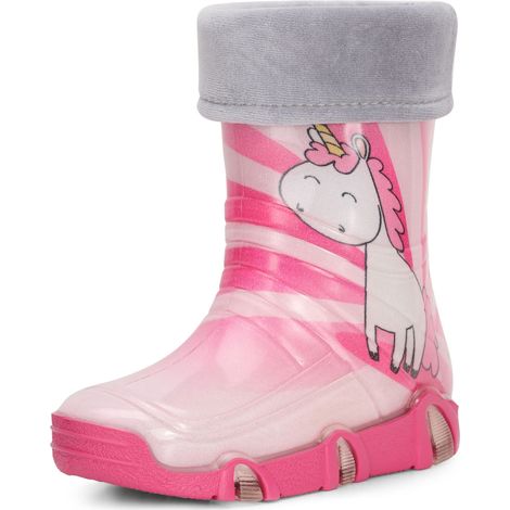 Ladeheid Bottes de Pluie Chaussure Enfant Fille Garçon Swk30 (Rose Licorne 30, 31/32 EU)
