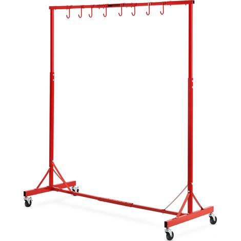 VEVOR Support a Peinture Carrosserie, Hauteur Reglable 1,5-2 m, Capacite de Charge 30 kg, 8 Crochets, 4 Roues Pivotantes, pour Sechage de Peinture Automobile, Ateliers de Reparation, Garage, Rouge