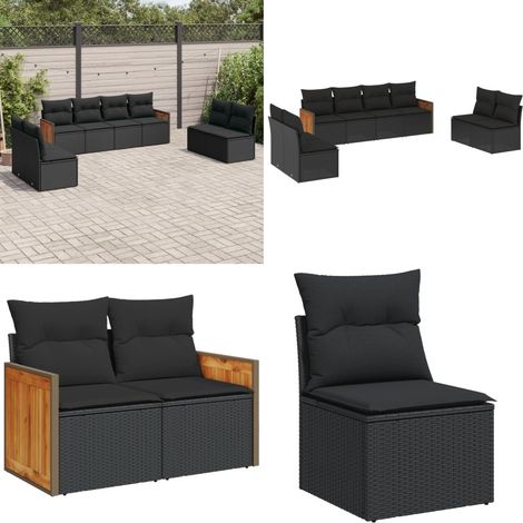 8-tlg. Garten-Sofagarnitur mit Kissen Schwarz Poly Rattan - Gartengeset - Gartenmöbelset - Rattan Möbel - Lounge Set - Gartenlounge - Home & Living (1/5)