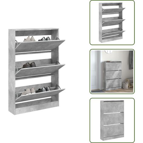 Schuhschrank Betongrau 80x21x125,5 cm Holzwerkstoff - Schuhschrank - Schuhregal - Holzwerkstoffmöbel - Garderobe - Einbauschrank (1/5)