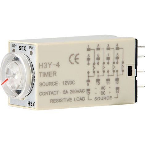 H3Y-4 Einschaltverzögerungs-Timer-Relais, 12V DC, 12 Relais (60 Sekunden).