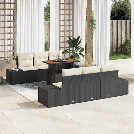 Garten Essgruppe mit Kissen 7 pcs Schwarz und Creme