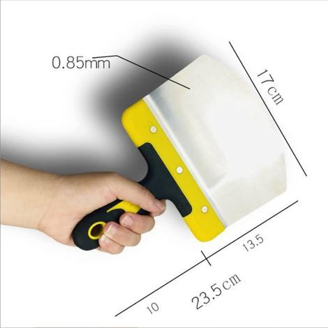 Cubo de acero inoxidable, pala en forma de arco, espátula, raspador, herramienta manual para acabado de paneles de yeso (1/5)