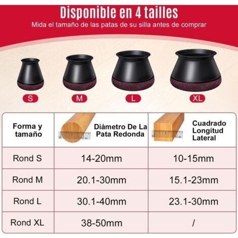 24pcs Protection Pied de Chaise, Noir pour Embouts de Pieds de Chaise, protecteurs de Sol en Silicone, Patins en Feutre pour chaises, Reduire Le Bruit éviter Les Rayures(Petit Noir) (1/3)