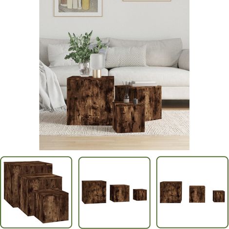 The Living Store Tables d'appoint 3 pcs Chêne fumé Bois d'ingénierie - Table D'appoint - Bout De Canapé - Meuble Salle Séjour - Meubles Design - Table Basse (1/5)
