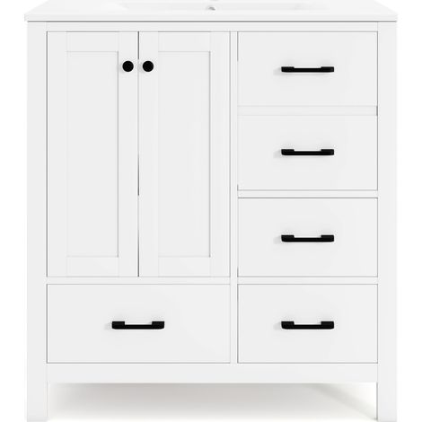 Mueble de baño con lavabo cerámico 76x46x82 cm MDF lacado blanco HOMVRA (1/5)