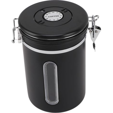 Boîte à café 1800 ml en acier inoxydable 304 avec fenêtre et aération unidirectionnelle, cuillère incluse, récipient hermétique pour grains de café, noir mat (1/5)