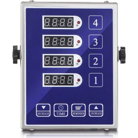 Minuteur de cuisine 4 canaux commercial, minuteur de restaurant à alarme sonore forte, rappel de cuisson, acier inoxydable, écran clair multi-événements (1/5)