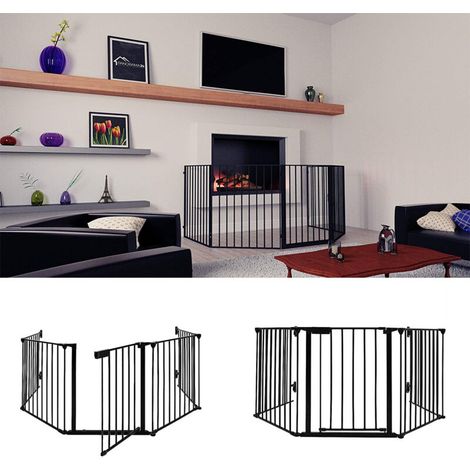 Barrière de sécurité Enfant 5 Panneaux Grille de Protection métal - Pliable pour cheminée et escaliers 310 cm Noir (1/5)