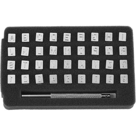 Jeu de 36 Poinçons Acier Lettres et Chiffres pour Cuir, Outil d'Estampage DIY 6mm (1/5)