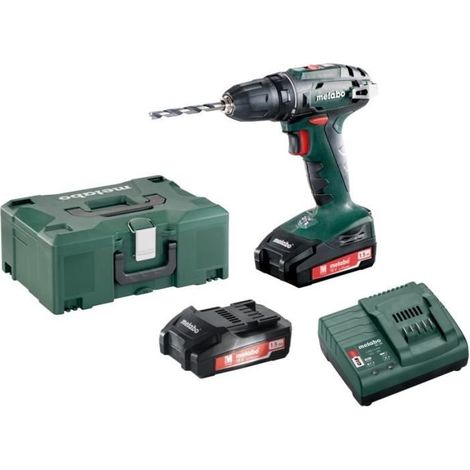 Metabo – Perceuse-visseuse sans fil 18V avec 2 batteries 1,5Ah – Couple 48Nm pour perçage bois tendre – Chargeur et coffret inclus