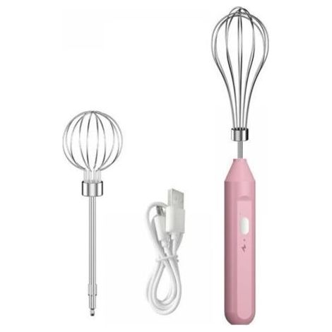 (Rose) Mini fouet électrique sans fil portable, fouet rechargeable portatif avec deux batteurs en acier inoxydable (1/3)