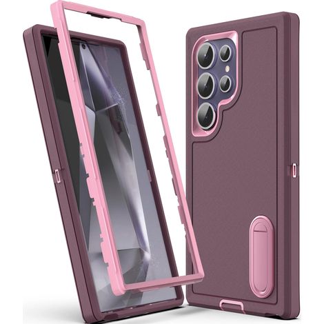 Coque de téléphone 3-en-1 ultra-résistante antichoc avec support intégré et protection de style militaire, compatible avec le Galaxy S24 Ultra 5G (violet). Convient aux hommes, garçons, femmes et fill (1/5)
