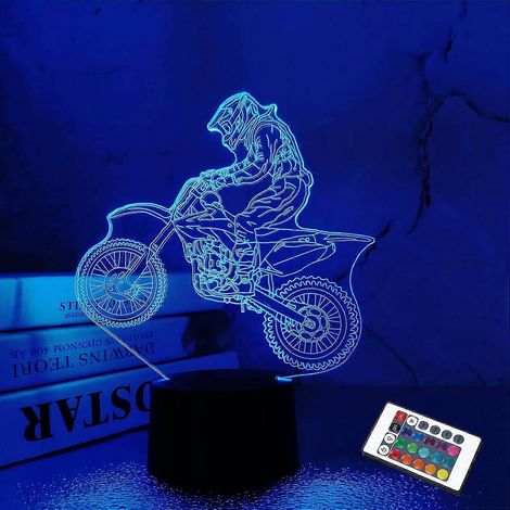Cadeaux pour les passionnés de moto tout-terrain : veilleuse 3D de motocross pour enfants, idéale pour Noël, les fêtes et les anniversaires.