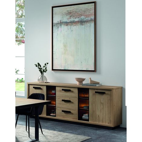Buffet/bahut contemporain 240 cm chêne clair Tiffanie (1/5)