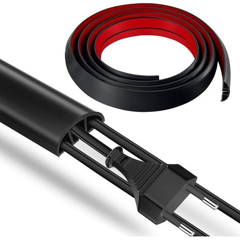 Goulotte Passe Cable Sol, 2 Mètres Goulotte Cache Cable Sol, Cache-câbles Flexibles Protege pour Goulottes de Câbles, Intérieur et Extérieur (Noir) (1/5)