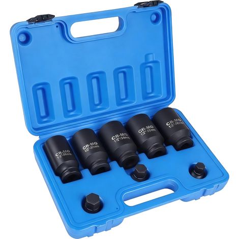 8 Pcs Coffret de Douilles Clé à Choc 1/2’’, 30 32 34 35 36 mm, Douilles à Chocs Hexagonales, Douille à Choc 12 Pans, Jeu de Douille à Chocs en Acier au Chrome Vanadium Avec Boîte Bleue (1/5)