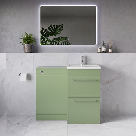 Napoli 390 Olive Green 1000mm 2 Drawer Vanity Unit Toilet Suite with Glide Basin - 1000mm - Chrome 320mm HandleWithout Kingston Toilet Pan
