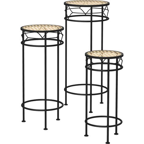 Set aus 3 runden Pflanzentopfhaltern, stapelbares Blumenregal - Tabletts in Rattanoptik