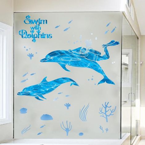 Sticker mural décoratif amovible Dauphin Bleu - Papier peint PVC (1/5)