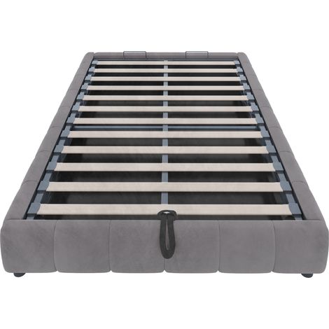 Lit rembourré 140 x 200 cm, sans tête de lit, avec bande lumineuse LED (monochrome), cadre de lit hydraulique avec rangement, lit simple, lit ado, gris (1/5)