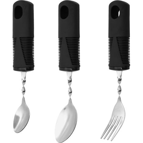 3 PièCes Cubiertos De Parkinson Fourchette, CuillèRe, CuillèRe à Café Parkinson Cutlery Acier Inoxydable Manche En Caoutchouc Et Plastique Cubiertos Para Personas Mayores De Parkinson Pliable (1/5)