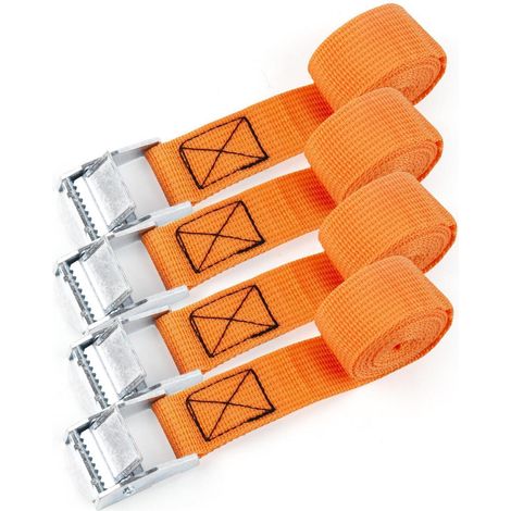 Spanngurte 50cm mit Klemmschloss, 4er Set, Orange, 150kg belastbar