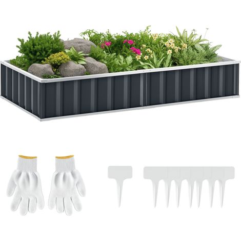 Hochbeet, quadratisch, 174 x 90 x 30 cm – Anthrazitfarbenes Stahlgestell, modular, werkzeuglos montierbar, ideal für Balkone
