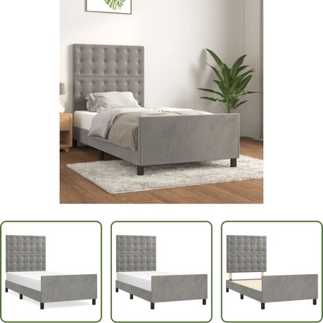 Kopfteil -  Bettgestell ohne Matratze Hellgrau 100x200 cm Samt (1/5)