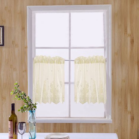 Valance de cuisine avec motif buffalo check en polyester, taille 137x61cm ou 74x90cm, disponibles en bleu, ivory, noir et blanc (1/5)