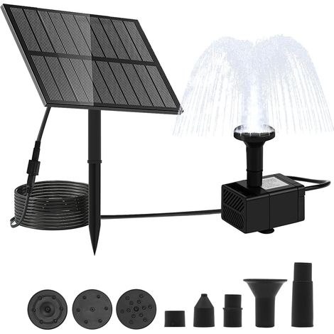 Fontaine solaire, pompe solaire pour étang 5V 1.5W, pompe à eau solaire avec 7 styles de fontaines, pompe à eau pour étang, pour le jardin, l'étang, le bain d'oiseaux, l'étang à poissons (1/5)