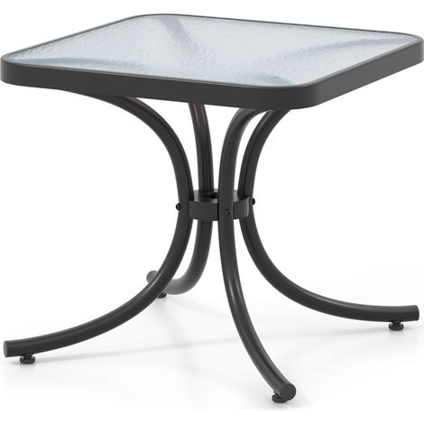Tavolo patio piano vetro temperato Tavolino esterno 50cm telaio metallo robusto Nero (1/4)