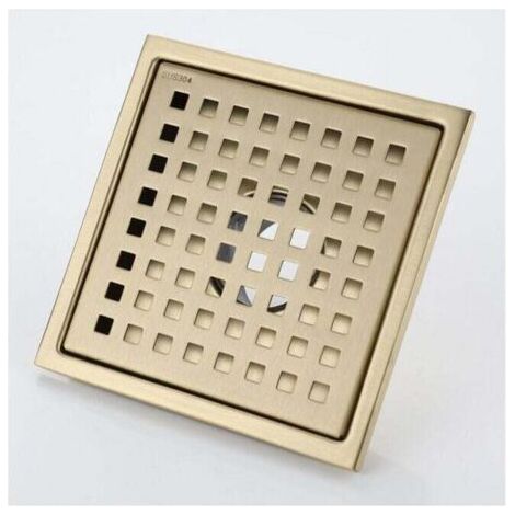 QORVA-Caniveau de douche carré en acier inoxydable brossé doré 15 x 15 cm avec couvercle de siphon de sol et noyau déodorant en laiton