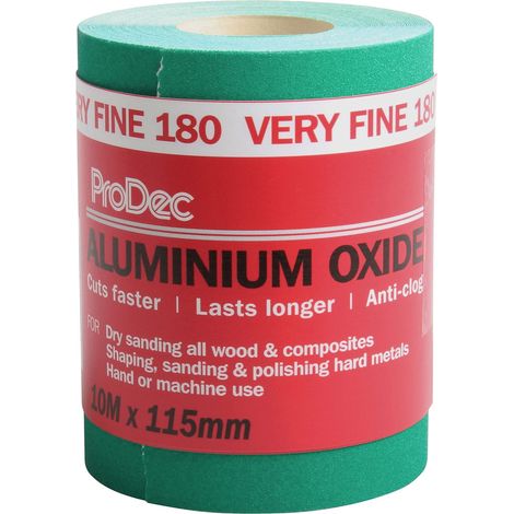 ProDec 10m Roll 180 Grit Grado molto fine verde ossido di alluminio carta abrasiva per la levigatura di legno, vernice, gesso, stucco, metallo e altro, 115 millimetri di larghezza carta vetrata (1/5)
