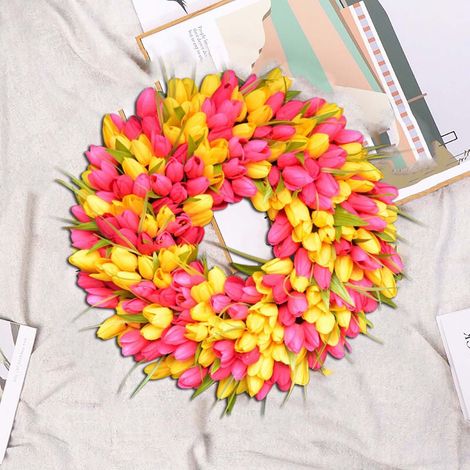 Guirlande De Porte - Couronne De Fleurs Artificielles En Polyester Sur Cadre En Rotin - Décoration Intérieure Et Extérieure Pour Printemps Été - 30 Cm (1/5)