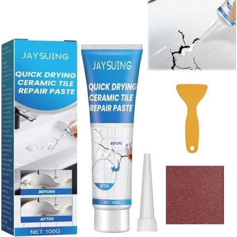 Kit de réparation de carrelage en céramique, pour lavabo, baignoire, blanc, en céramique, pour réparer les rayures, trous, fissures (1/3)