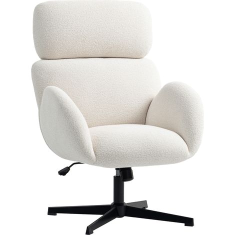 Chaise de Bureau Ergonomique en Velours Blanc Crème, Fauteuil Réglable avec Appui-tête et Base Acier - PANGIVO (1/4)
